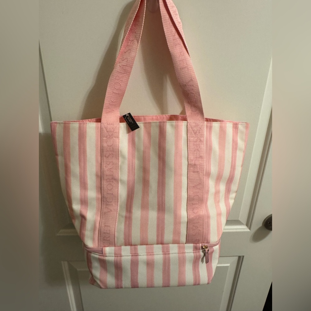 New Victoria Secret chic Pink and White Striped Tote great for pool or beach.